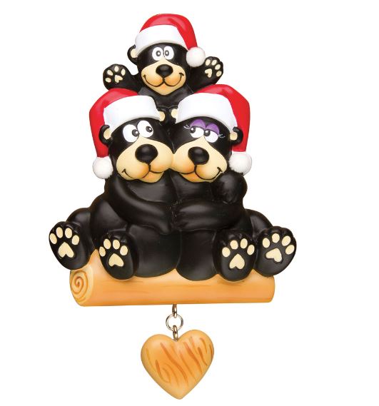 Black Bear Family of 3 Personalized Ornament