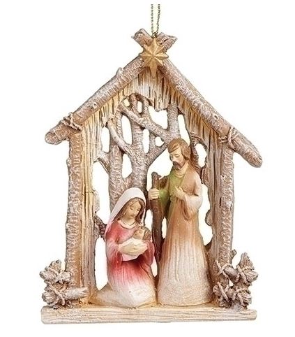 Holy Family Ornament Under Birch Stable