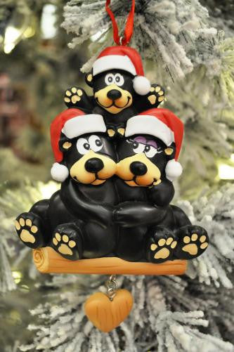 Black Bear Family of 3 Personalized Ornament